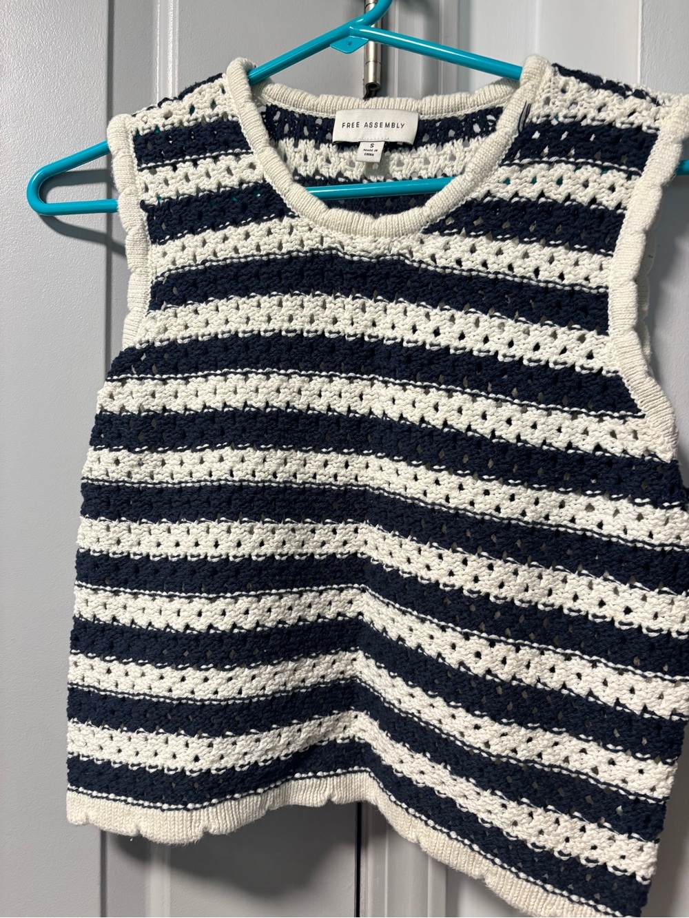 Free Assembly Navy and White Striped Crochet Tank